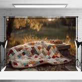 Aperturee - Aperturee Blurry Lake Tree Blanket Autumn Scene Photo Backdrop